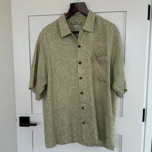 Tommy Bahama 100% Hawaiian Silk Shirt, Green/Yellow Paisley Print, Size L
